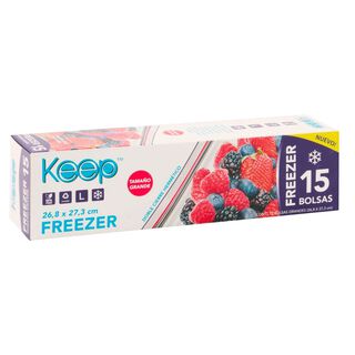 15 Bolsas Freezer Doble Cierre Hermético 26,8x27,3cm L Keep,hi-res