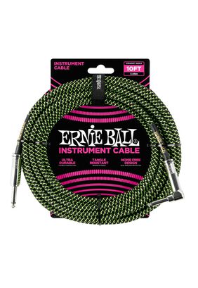 Cable de Instrumento Trenzado Verde/Negro 3m Ernie Ball 6077,hi-res