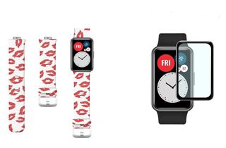 Kit Correa Compatible Huawei Watch Fit + Mica Lamina Besos Rojos,hi-res
