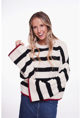 Sweater Telma Oversize Listado color Crudo Efesis,hi-res