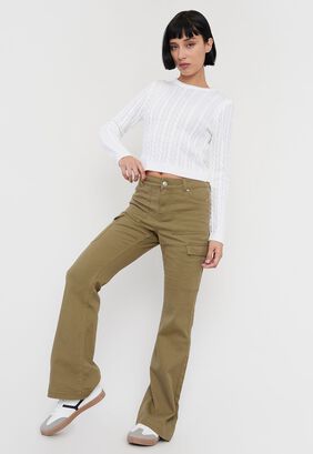 Jeans Mujer Flare Cargo Color Verde Corona,hi-res