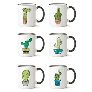 Set x 6 tazones mugs cerámica cactus asa negra Paper Home,hi-res