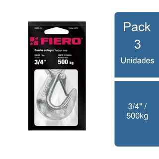 Pack 3 Gancho con seguro 3/4" / 500kg Fiero,hi-res
