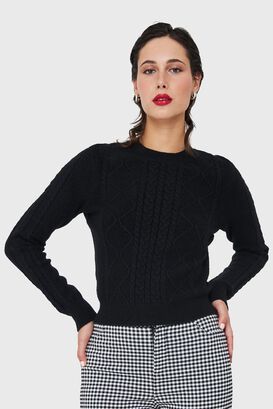 Sweater Punto Trenzado Negro Nicopoly,hi-res