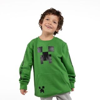 Poleron Niño Creeper Logo Verde Minecraft,hi-res