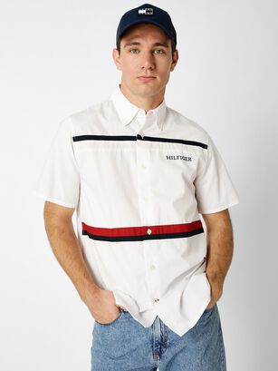 Camisa Split Global Stripe Blanco Tommy Hilfiger,hi-res