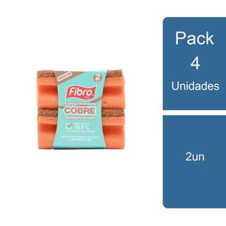 Pack 4 Esponja Cocina Cobre Antibacterial Acanalada 2u Fibro,hi-res