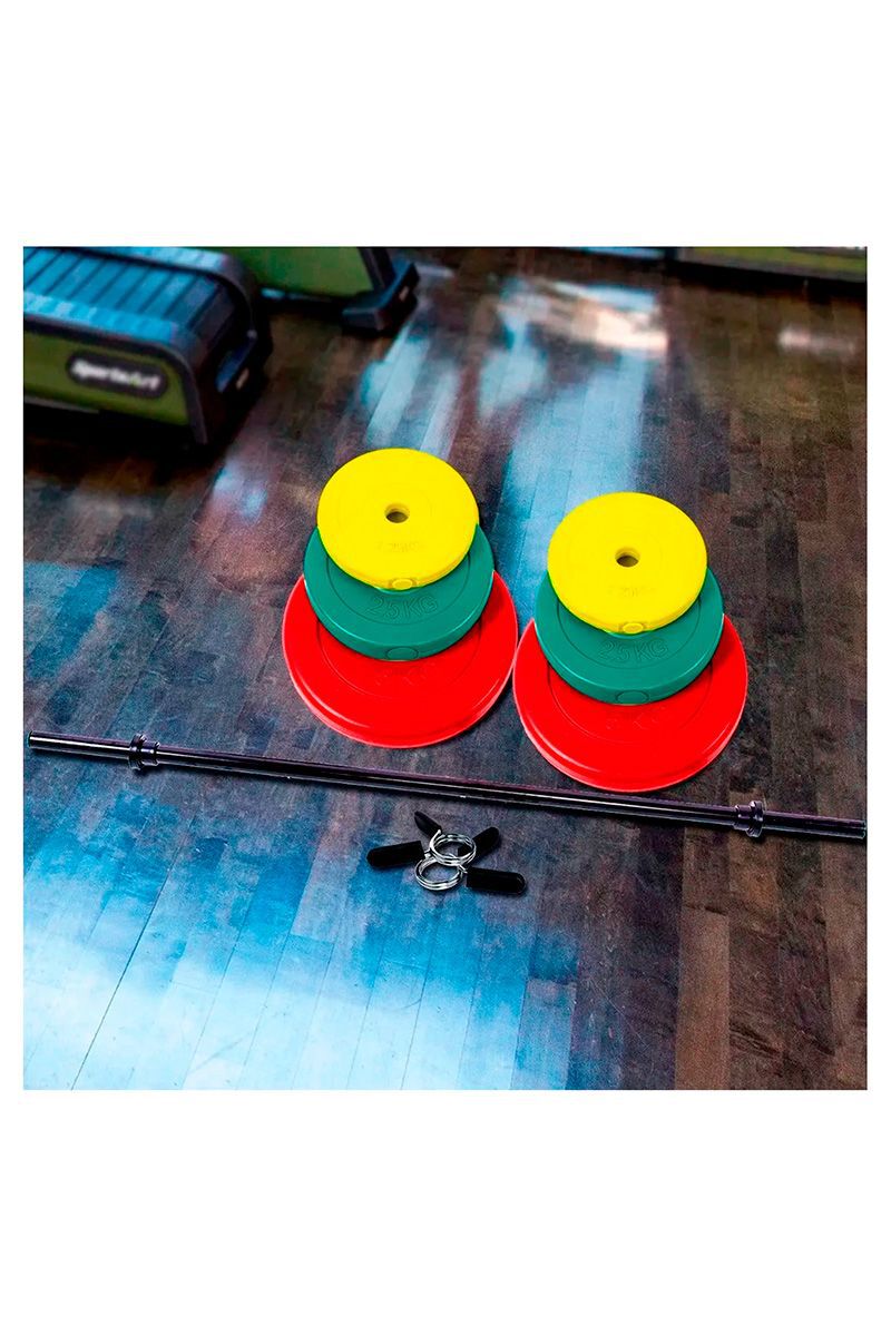 Atletis - Set de Pesas 20 Kg y Barra 1,2 M Discos de Colores Multicolor