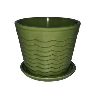 Macetero jarrón con base 13x13x12cm cerámica lisa verde,hi-res
