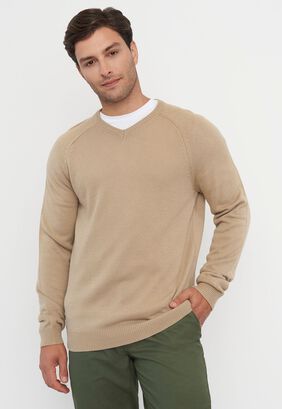 Sweater Hombre Grueso V-Neck Beige Corona,hi-res