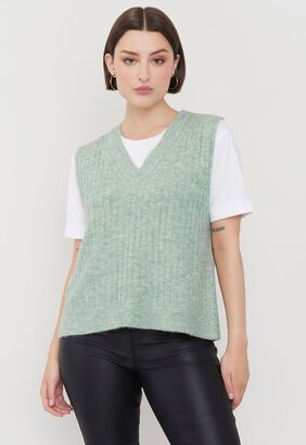 Sweater Mujer Vest Cuello V Verde Agua Corona,hi-res