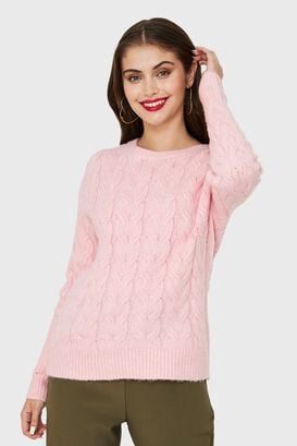Sweater Trenzado Tipo Lana Rosado Nicopoly,hi-res
