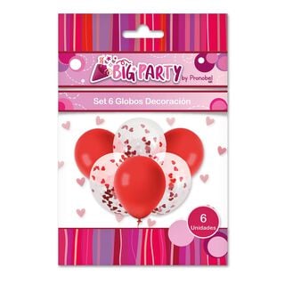 Set 6 Globos Rojo + Confetti Corazon San Valentin Big Party,hi-res