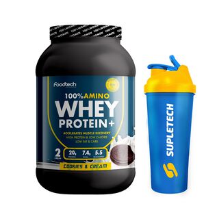 100% Amino Whey Protein 2 lb -Foodtech CookiesCream+Shaker W,hi-res