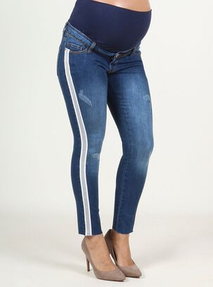 Jeans slim tobillero maternal con tiras,hi-res