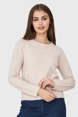 Sweater Detalle Punto Calado Crema Nicopoly,hi-res