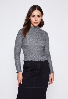 Sweater Mujer Gris Cuello Alto Soft Family Shop,hi-res