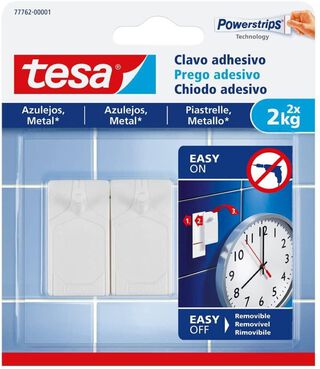 Tesa Clavos Adhesivos Powerstrips Azulejos / Vidrio 2kg 2un.,hi-res
