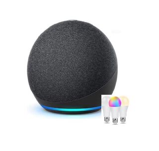 Pack Amazon Echo Dot 4th asistente virtual Alexa Negro+ 3 Ampolletas,hi-res
