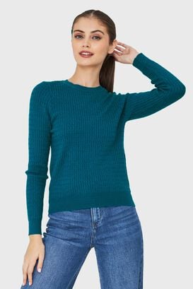 Sweater Punto Fino Cadenetas Azul Petróleo Nicopoly,hi-res
