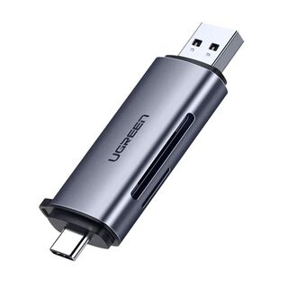 LECTOR 2EN1 MULTI-TARJETA MEMORIA DUAL USB-A 3.0/USB-C 3.1 (SD/MICROSD) ALUMINIO SILVER UGREEN CM185,hi-res