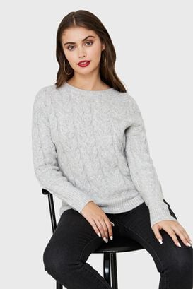 Sweater Trenzado Tipo Lana Gris Nicopoly,hi-res