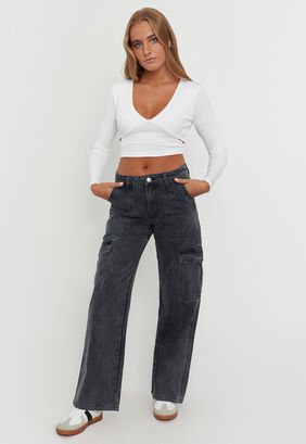 Jeans Mujer Cargo 90´S Gris Acid Wash Corona,hi-res
