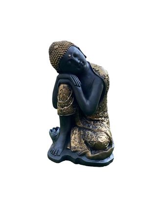 Figura Buda Durmiente Flor Loto Black / Gold 38 cm,hi-res