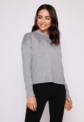 Sweater Mujer Gris Strass Family Shop,hi-res