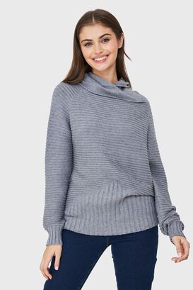 Sweater Cuello Tortuga Canalé Gris Nicopoly,hi-res