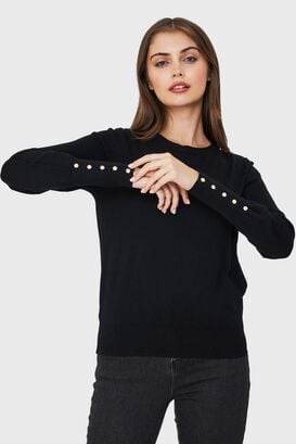 Sweater Punto Fino Detalles Perlas Negro Nicopoly,hi-res