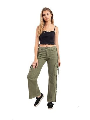Pantalon Flair Jeans Verde Mujer,hi-res