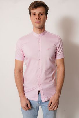 camisa cuello mao  color rosa manga corta fit,hi-res