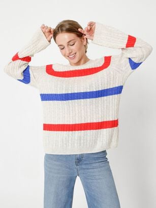Sweater De Lana De Punto Trenzado Beige Tommy Hilfiger,hi-res