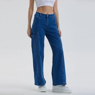 Jeans Mujer Wide Leg Cargo Azul Fashion´s Park,hi-res