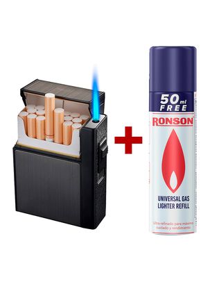 Cigarrera Hombre Mujer con Encendedor + Recarga de Gas Ronson 300ml,hi-res