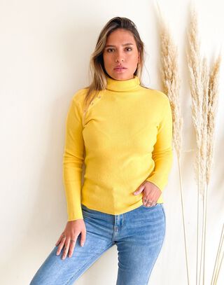 Sweater mujer cuello alto botones brillos Amarillo,hi-res