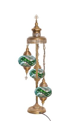Lámpara turca de pie de 3 esferas M mármara verde,hi-res