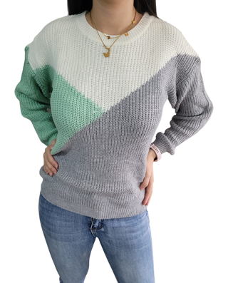 Sweater de tres colores Turquesa y Gris,hi-res