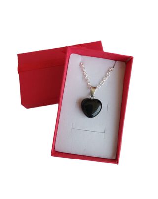 Collar de Obsidiana en corazón piedra negra y cadena de plata 925,hi-res