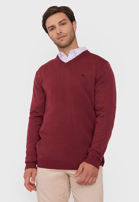 Sweater Hombre V-Neck Tejido Liger Burdeo Corona,hi-res