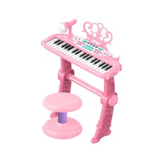 Teclado de Piano Infantil con Micrófono y Taburete Rosado,hi-res