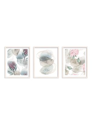 Set de 3 cuadros Proteas y Hortensias,hi-res
