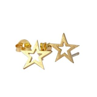 Aros Aritos Estrellas Abiertas Plata 925 Con Baño De Oro - MABELITA,hi-res