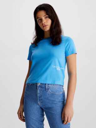 Camiseta Cropped con logo Celeste Calvin Klein,hi-res