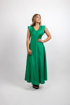 Vestido de Fiesta Largo de Satín Verde,hi-res