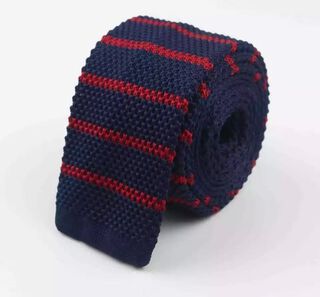 Corbata de Hilo Tejida Con Diseño Vintage, Líneas Rojas,hi-res