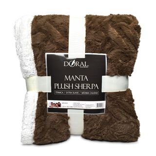 Manta Termica 125x155cm Plush Sherpa Cafe Oscuro,hi-res