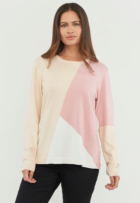 Sweater Mujer Cerrado Geométrico Beige Print Corona,hi-res
