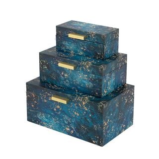 Set de 3 cajas decorativas eco cuero Azul,hi-res